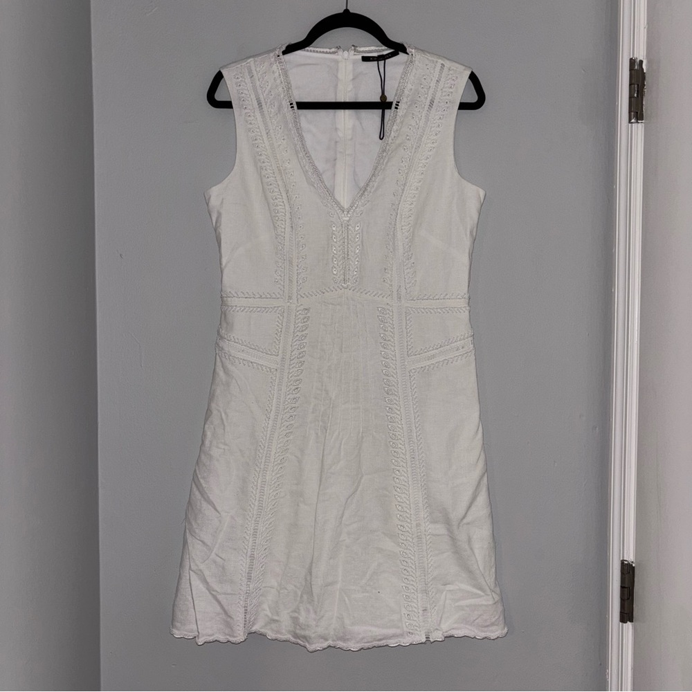 Kobi Halperin Mini Beaded Linen Blend White Dress Embellished Beaded